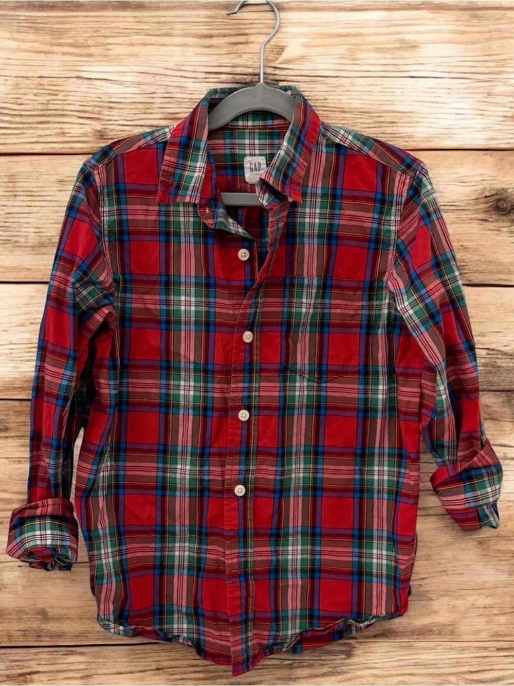 GAP Red Green Blue Plaid Cotton Button-Down Shirt